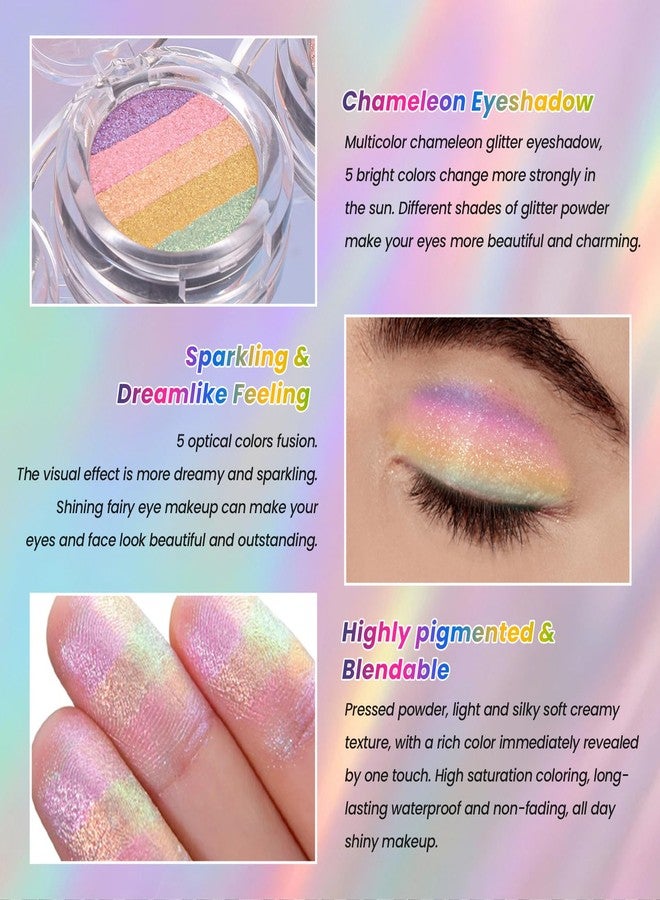 afmicat 5 Colors Glitter Eyeshadow, Multichrome Chameleon Eye Shadow Palette, Long Lasting Shiny, Waterproof & Smudgeproof Sparkle Shimmer Eyeshadow, Lightweight Eye Shadow Fairy Makeup for Women & Girls, #01 - Image 3